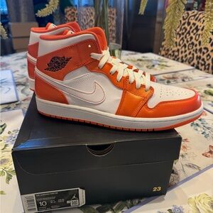 Air Jordan 1 Mid SE Orange and White Sneakers